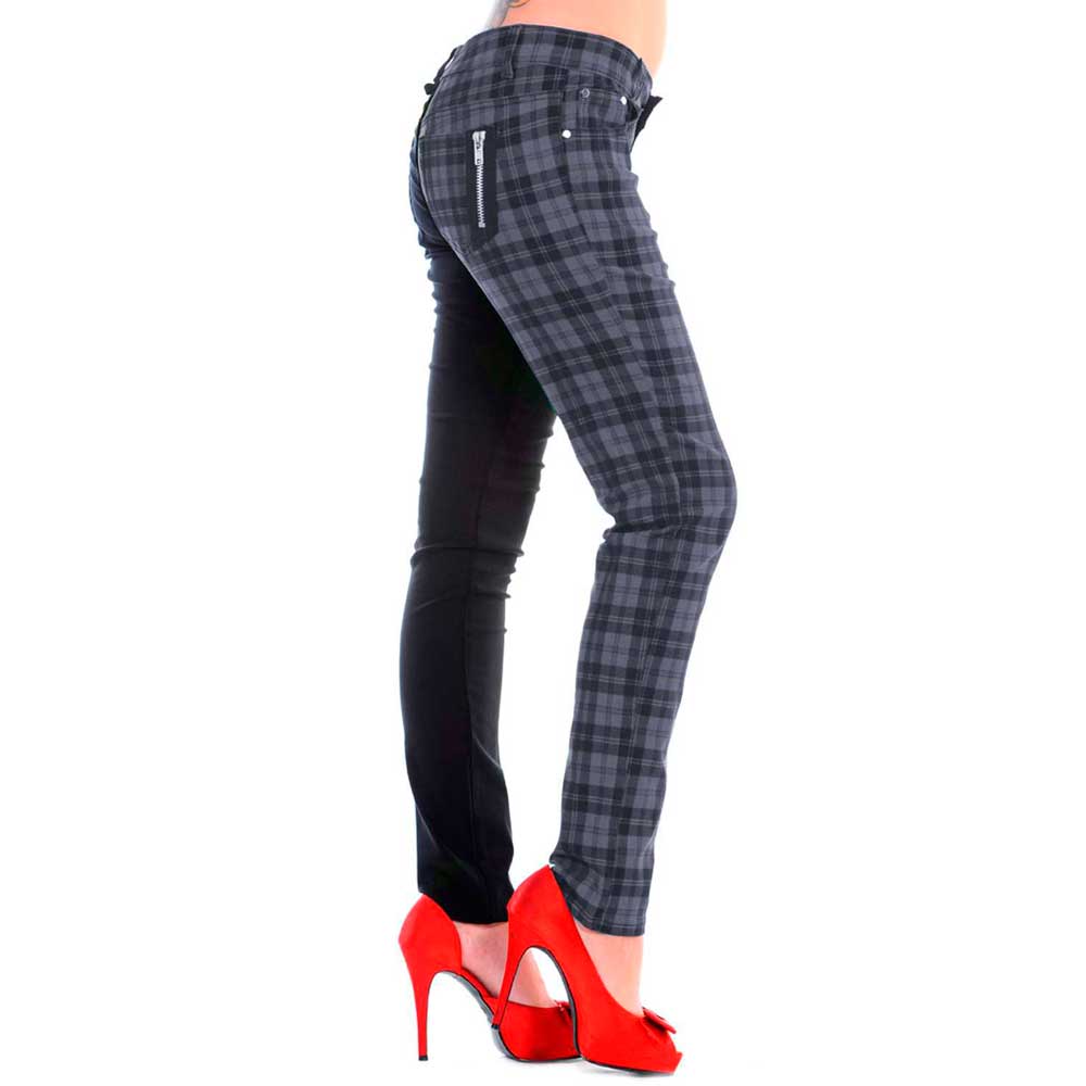 Banned - HALF BLACK HALF CHECK Skinny fit broek - Zwart/Grijs